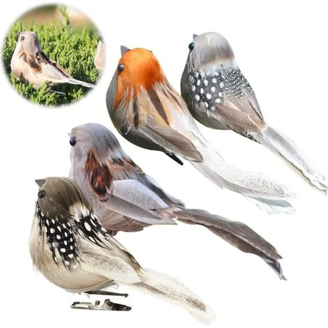Petits oiseaux artificiels, 12 figurines d'oiseaux en plumes artificielles avec pinces, oiseaux en mousse pour Noël, bricolage, jardinage, décoration de mariage - aléatoire (1/2)