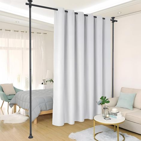 Tringle à Rideaux sans Percage, paravent Interieur ou Tringle Rideau Extensible sans Percage - Brise-Vue pour Salon, Chambre à Coucher ou Bureau - 178 x 317 cm (L x H) - Noir (1/5)