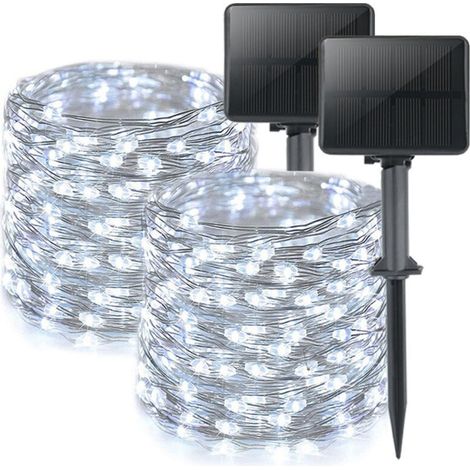Juego de 2 guirnaldas de luces solares para exteriores, 16 m en total, 160 LED, resistentes al agua, 8 modos, decoración para jardín, patio, terraza, Navidad, boda, fiesta, luz blanca brillante