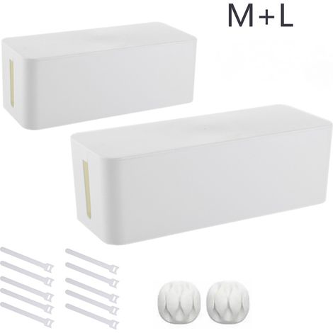 Boîte de rangement pour câbles, lot de 2, support de câbles, résistant aux enfants et aux animaux, blanc (1/5)