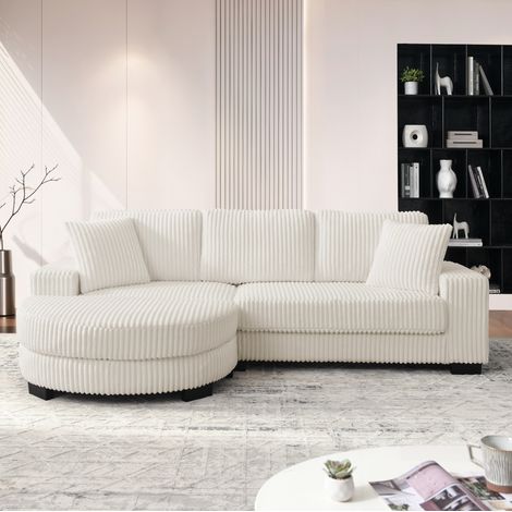 Canapé d'angle 256.5x133.5x89 cm beige en velours côtelé avec méridienne modulable et 2 coussins (1/5)