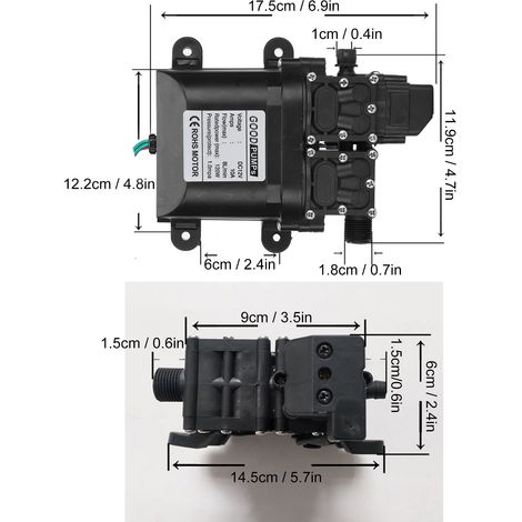 Pompe à membrane haute pression à haut débit 12 V 120 W 8 L, double noyau avec connecteur en cuivre (1/5)
