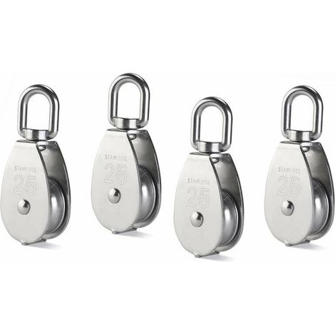 4 Pièces M25 Seul Poulie Bloc, 304 Aciers Inoxydables Poulie Rouleau, Grue Pivot Crochet Lisse Fil Corde Câble Chargement 331Lbs/150Kg (1/5)