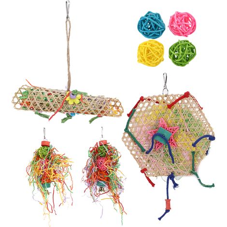 Jouets à mâcher pour oiseaux, broyeur de nourriture coloré avec balançoire pour perroquets de petite et moyenne taille (1/5)