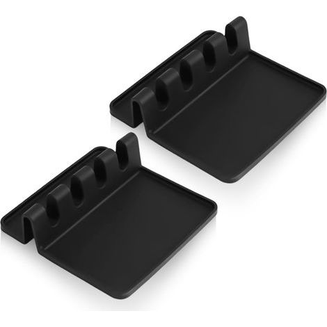 Lot de 2 Repose-Ustensiles de Cuisine en Silicone 14x14x4 cm – Antidérapant, Drainage Intégré, Sans BPA – Pour Cuillères, Spatules, Pinceaux, Louches – Noir