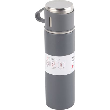 Mug isotherme 500 ml, bouteille thermos en acier inoxydable, mug isotherme portable pour activités de plein air, gris (1/5)
