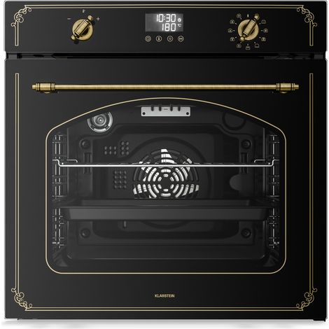 Klarstein Victoria Pyro Einbaubackofen 60 cm – 76L, Pyrolyse, 11 Funktionen, Retro Design, Energieklasse A, Timer, Einbau Backofen ohne Kochfeld, Vierfachverglasung, Emaille-Innenraum, Schwarz (1/5)