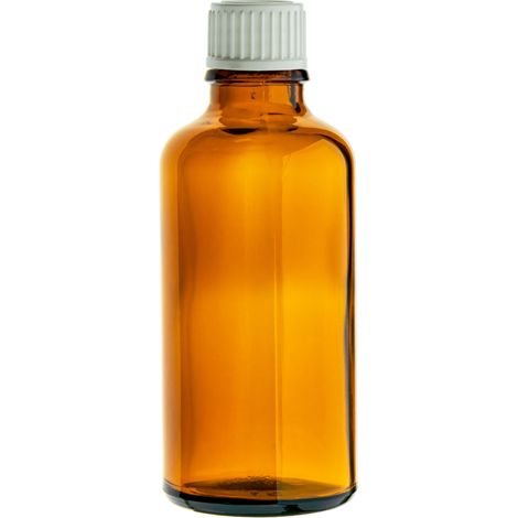 Flacon en verre brun de 50 ml avec bouchon blanc, filetage 18/415 (1/4)
