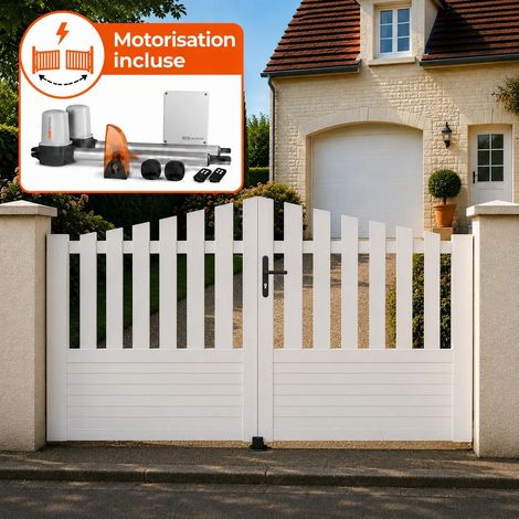 Portail battant électrique PVC blanc avec moteur Sentinel H 145 x L 300 ALENÇON CONVEXE (1/5)