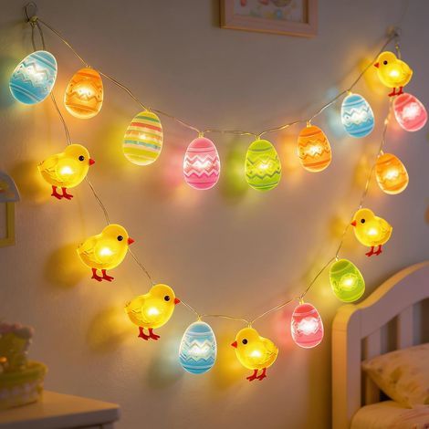 filo di 20 luci LED a forma di uovo e pulcino, 2 m, luce bianca calda, per giardino e casa (1/5)