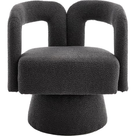 Sillón Bouclé giratorio 360° en gris oscuro con amplio acolchado (1/5)