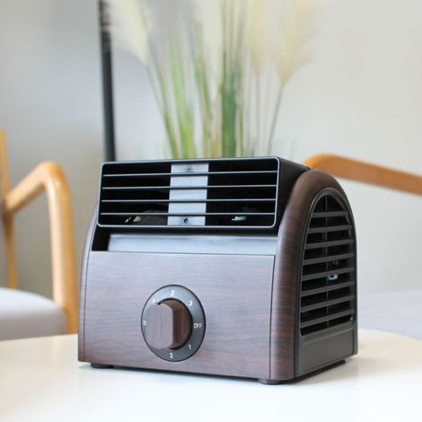 Fishtec – Mini ventilatore radiale da 30 W – Doppia turbina silenziosa – Finitura in ABS e legno pregiato – Flusso d'aria potente – Griglia regolabile (1/5)