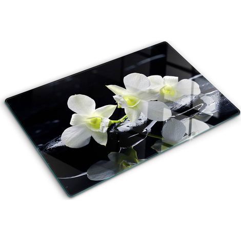Planche de cuisine, couvre plaque, verre planche découper, verre trempé – 80 x 52 cm - Orchidée (1/5)
