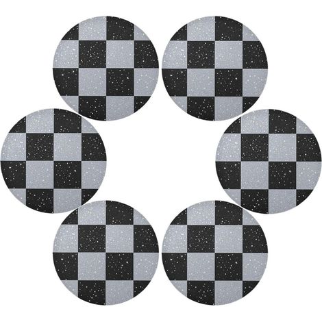 Lot de 6 sets de table ronds en tissu imperméable à motif damier à paillettes pour table de salle à manger, blanc, noir, 39,1 x 39,1 cm'Parent'-'- (1/5)