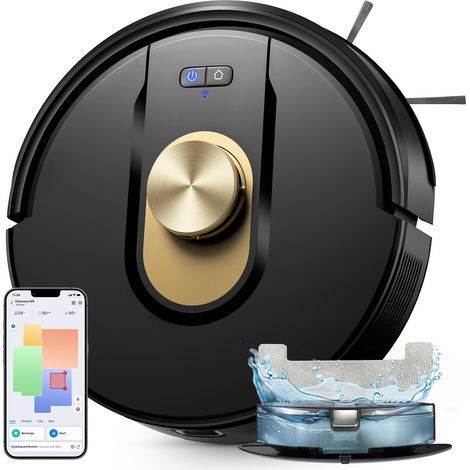 Robot Aspirateur Laveur W9, 150Min/5000Pa Aspirateur Robot, Navigation LiDAR avec Cartographie, Zones Virtuelles, APP, Idéal pour Les Sols,Tapis Poils d'animaux (1/5)
