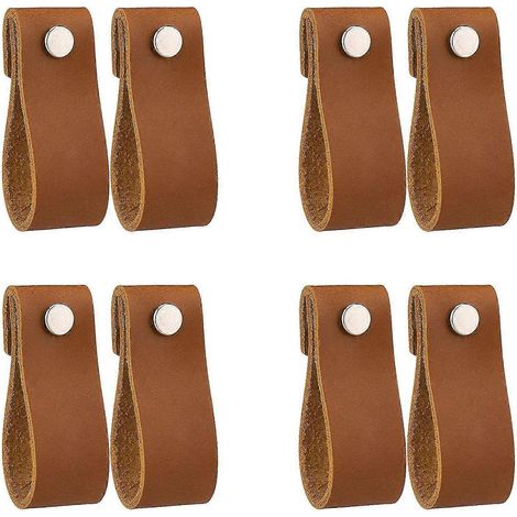 Poignées de tiroir en cuir, 8 pièces, boutons de commode en cuir véritable faits main, poignées pour portes d'armoires (1/5)