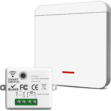 Interruptor inalámbrico 230 V con receptor y transmisor, interruptor inalámbrico para lámparas y dispositivos hasta 1500 W, fácil instalación, fuerte transmisión de señal, control múltiple (Kit 1) (1/5)