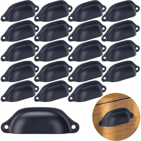 20 Pièces Poignées de tiroir vintage en fer et coquillage noir pour cabinet, tiroir, armoire à pharmacie (1/5)