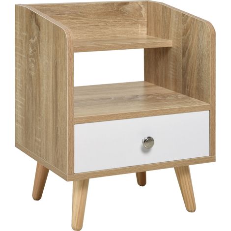 Comodino Salvaspazio Mobiletto con Cassetto e Mensola in Legno 37x30x48cm