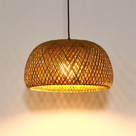 Lustre bohème en rotin de 12 pouces, suspension de plafond câblée E27, lustre en osier de bambou pour îlot de cuisine, salon, salle à manger (1/5)