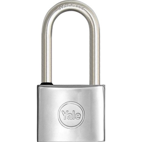 YALE Lucchetto marino in ottone Y1100030080X, larghezza corpo 30 mm, arco lungo in acciaio inossidabile da 15 mm, con anello in gomma e doppio sistema di chiusura (1/2)