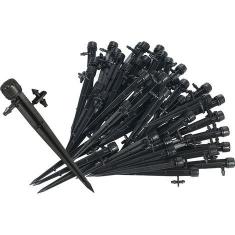 Sistema de riego por goteo con 50 goteros ajustables a 360° montados en estacas. (1/5)