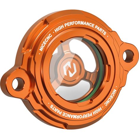 Tapa del filtro de aceite del motor, diseño transparente, aluminio mecanizado CNC, color naranja. (1/2)