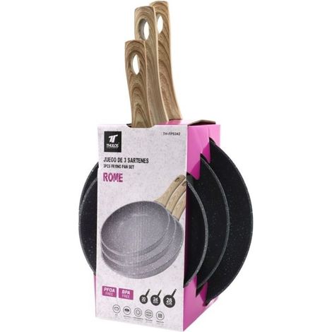 Juego de 3 Sartenes TH-FPS342 Rome - Aptas para Todo Tipo de Cocinas  Oferta exclusiva (1/5)