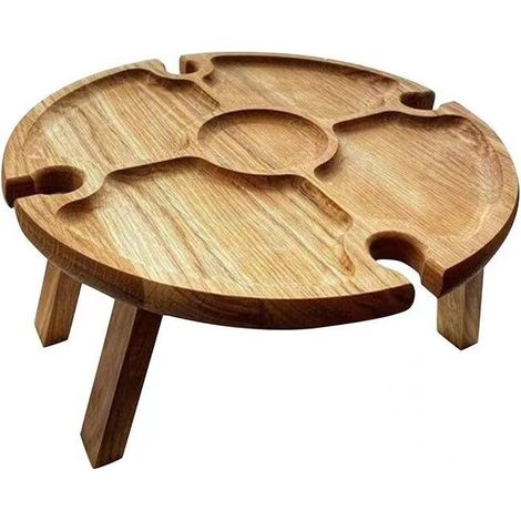 1 table à vin pliante, 4 emplacements pour verres, bois naturel, idéale petit-déjeuner au lit et apéritif (1/4)