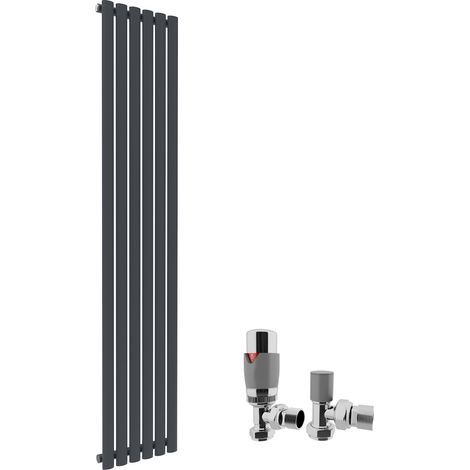 ELEGANT 1800 x 360 mm Anthracite Vertical Oval Column Radiator Single Panel Designer Radiators + Chrome Thermostatic Radiator Valves (1/5)