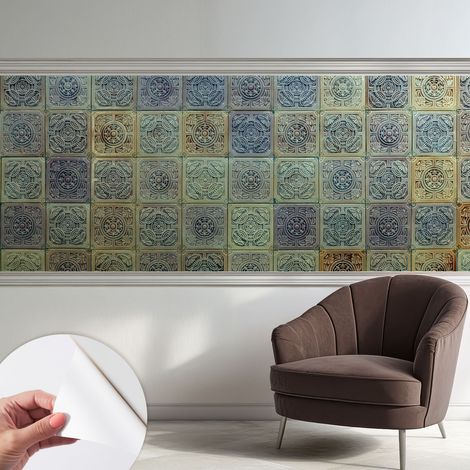 Tapete adhésive moderne pour salon et chambre à coucher Décoration rapide avec colle Carreaux géométriques 250x104 cm (1/5)