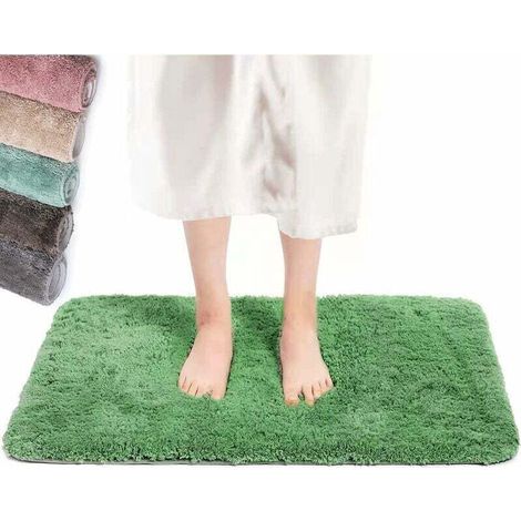 Tapis de bain vert 40 x 60 cm, antidérapant et lavable, à haute capacité hygroscopique, pour baignoire, salle de bain, salon et chambre (1/4)