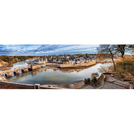 Tableau sur toile panorame port Saint-Goustan 45x135 cm - Impression sur Toile Murale Décorative - Image imprimée en HD sur Toile - Toile sur Châssis en Bois FSC - Fabriqué en France (1/4)