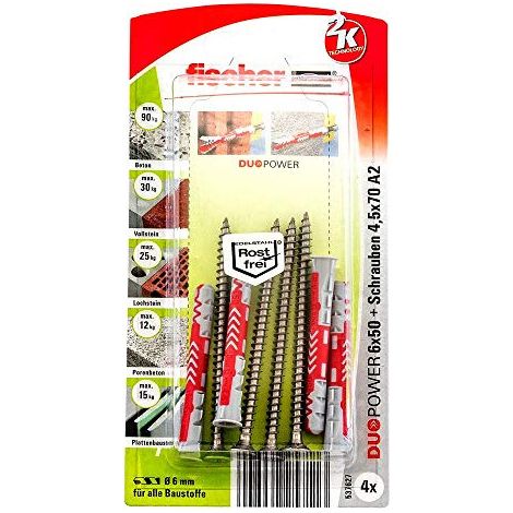 Fischer 4x DUOPOWER 6x50 Vis acier inoxydable A2 - 537627