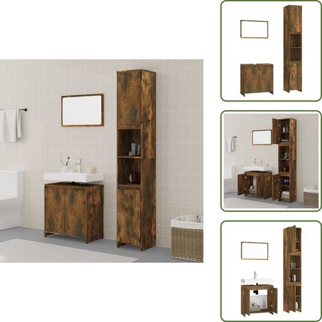 Muebles de baño 3 piezas - vidaXL Set de muebles baño 3 pzas madera contrachapada roble ahumado - Almacenamiento de baño