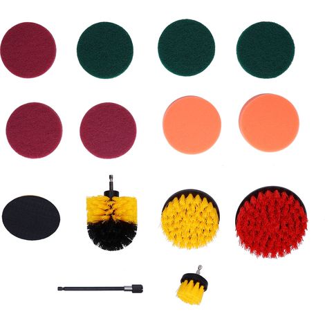 Ensemble de 14 Brosses de Nettoyage pour Perceuse - Kit de Brosses Abrasives et Pads de Lavage (1/5)