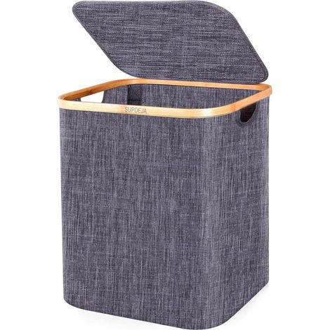 Panier à linge 60L avec couvercle - Petit panier à linge avec poignées en bambou, paniers à linge sale pour linge avec couvercle, paniers à linge pliables pour ranger les vêtements et la chambre (1/5)