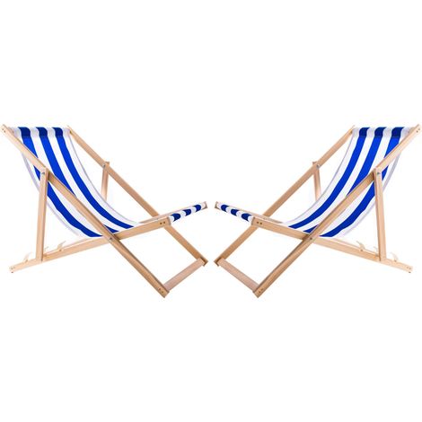 2 sedie a sdraio in legno a righe blu (1/4)