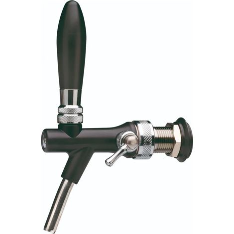 Robinet compensateur en acier chromé-nickel et plastique ABS noir, bec court en acier inoxydable, diamètre 8,5 mm, autofermant avec touche mousse et raccord fileté 55 mm pour bar et restauration