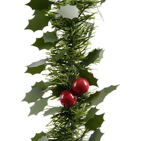 Kaemingk Lamettagirlande Ilex grün mit Beeren Lamettagirlande