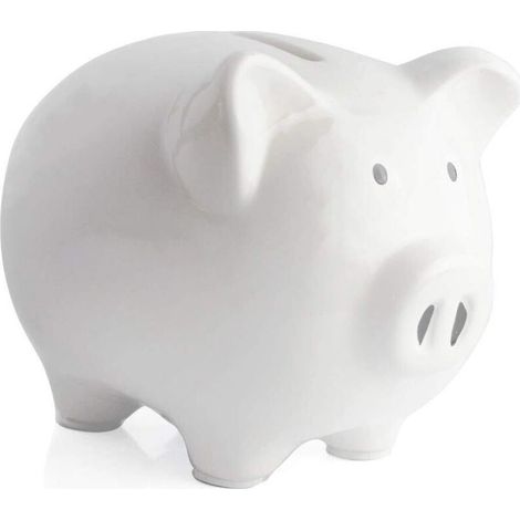 (White, M) Cute Classic Ceramic Money Box, Mini and Small, Makes a Perfect Unique Gift, Nursery Decoration, Keepsake or Money Box for Children and Adults. (1/5)