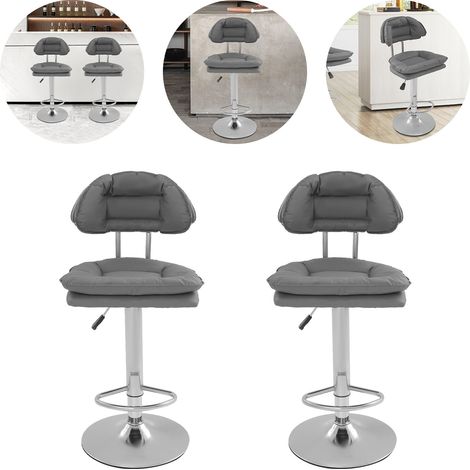 Lot de 2 tabourets de bar ergonomiques rembourrés avec dossier, tabourets de bar à double assise réglable pour salle à manger, bar domestique, îlot de cuisine, 2 tabourets (gris foncé) (1/5)