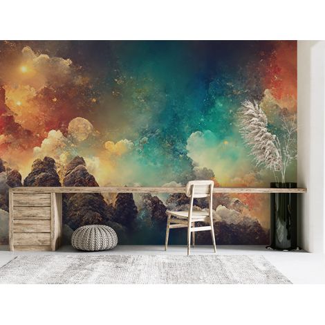 Papier peint nature - nuages multicolores au-dessus des montagnes - 150 x 250 cm (1/2)