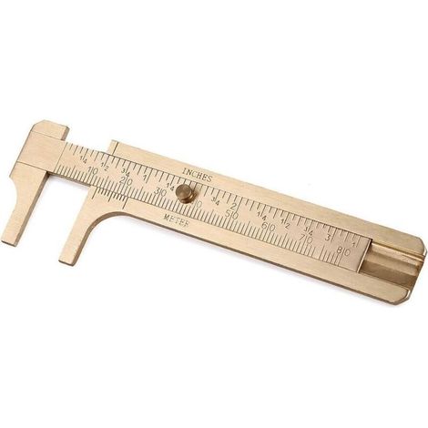Retro Vernier Caliper, Copper Brass Alloy Pocket Sliding Ruler, Miniature Metal Double Scale for Measuring Gemstones, Jewelry Findings, Wire Bead Repair - 80mm (1/5)