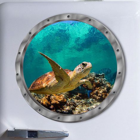 Sollbry 1pc Monde sous-Marin Stickers Muraux Océan Stickers Muraux Mer Mur Art Autocollants Papier Peint pour Salon Chambre d'Enfants Bureau,Tortue de mer (1/4)