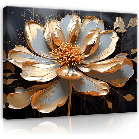 Peinture abstraite fleur 3d lys sur toile Murale pour chambre salon 100x70 (1/3)