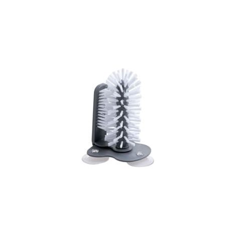 Brosse de Nettoyage Double Face - Goupillon pour Bouteille avec Base à Ventouse - Pour Évier Cuisine Bar - 17,5 x 14,5 cm - Gris (1/5)