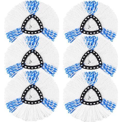 Têtes de brosse de rechange pour Vileda Turbo 2-en-1 EasyWring & Clean, compatibles avec le kit de remplacement de têtes de brosse O-Cedar (6 blanches-bleues).