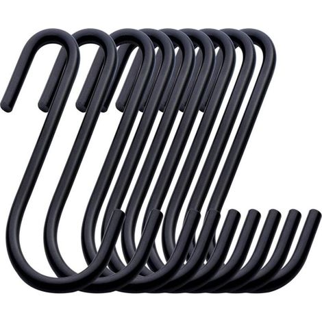 Lot de 20 crochets S noirs 10 cm pour rangement lourd : pantalons jeans, casseroles, vêtements, sacs et serviettes (1/5)