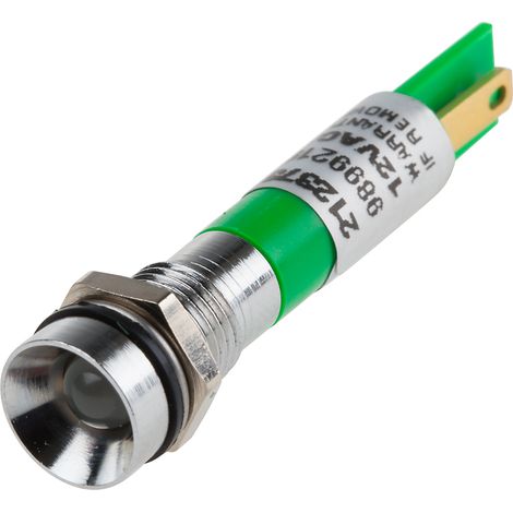 Voyant LED lumineux Vert RS PRO, dia. 8mm, 12V, IP67 ( Prix pour 1 )